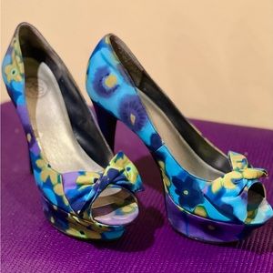 Women open toe with bow multi-colored platform stilettos